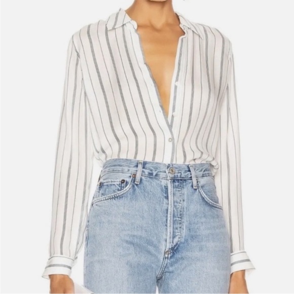 L'AGENCE Tops - L’AGENCE Nina Navy White Stripe Silk Blouse Sz M NWT